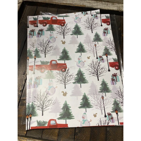 6 Lg Sheets 28 x 40" White Christmas Wrapping Paper Reindeer Stripes Red Truck - Picture 5 of 7